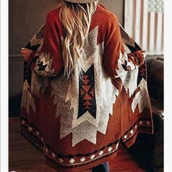 Vintage Tribal Knitted Western Cardigan Sweater Coat - Picture 6 of 8